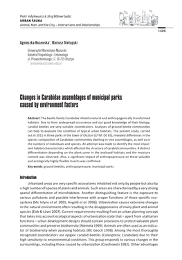 Changes in Carabidae Assemblages of Municipal Parks Caused by Environment Factors