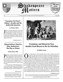 Coriolanus and Edward De Vere: Titus Andronicus: Another Good Reason to Be an Oxfordian the Play As Primer by William Farina by Ren Draya, Phd