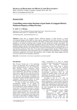 Controlling Conservation Functions of Peat Lands at Langgam District, Pelalawan Regency of Riau Province