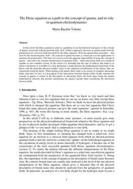 The Dirac Equation As a Path to the Concept of Quanta, and Its Role in Quantum Electrodynamics