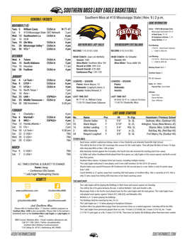 Southern Miss Lady Eagle Basketball Southern Miss at #10 Mississippi State | Nov