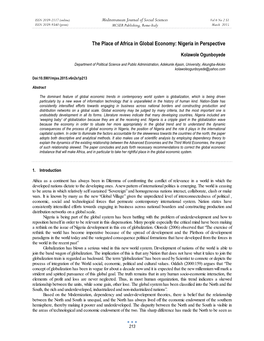 The Place of Africa in Global Economy: Nigeria in Perspective