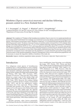 Mistletoe (Tupeia Antarctica) Recovery and Decline Following Possum Control in a New Zealand Forest