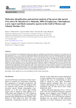 Molecular Identification and Nutrient Analysis of the Green Tide Species Ulva Ohnoi M
