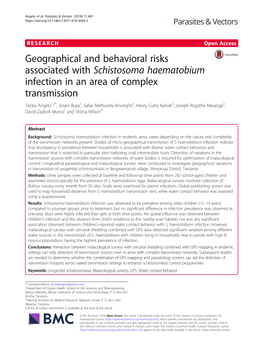 Geographical and Behavioral Risks Associated with Schistosoma Haematobium Infection in an Area of Complex Transmission