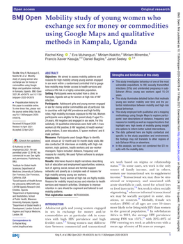 Mobility Study of Young Women Who Exchange Sex for Money Or Commodities Using Google Maps and Qualitative Methods in Kampala, Uganda