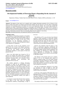 Research Article Developmental Stability of Flowering Plants Is