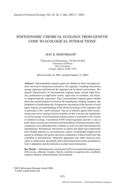 Postgenomic Chemical Ecology: from Genetic Code to Ecological Interactions1