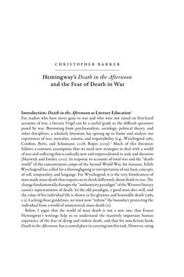 Hemingway's Death in the Afternoon and the Fear of Death In