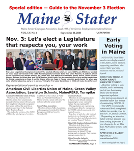 Nov. 3: Let's Elect a Legislature That Respects You, Your Work Early Voting in Maine