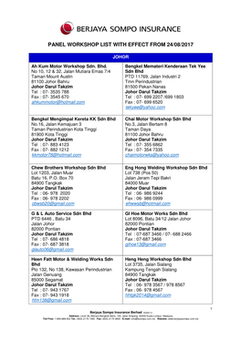 Panel Workshop List with Effect from 24/08/2017