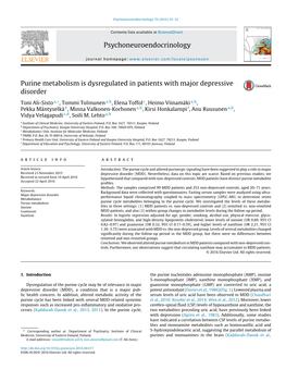 Purine Metabolism Is Dysregulated in Patients with Major Depressive Disorder