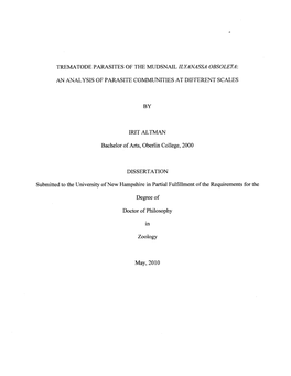 Trematode Parasites of the Mudsnaililyanassa Obsoleta