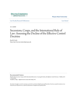 Secessions, Coups, and the International Rule of Law: Assessing the Decline of the Effective Control Doctrine Brad R