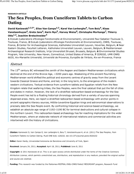 Plos ONE: the Sea Peoples, from Cuneiform Tablets to Carbon Dating