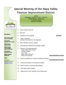 Special Meeting of the Napa Valley Tourism Improvement District