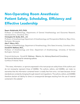 Non-Operating Room Anesthesia: Patient Safety, Scheduling, Efficiency and Effective Leadership