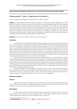 Species Diversity and Utilization of Herbal Plant in Community Forest, Phrae Province, Northern Thailand