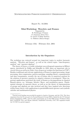 Wavelets and Frames Organised by H