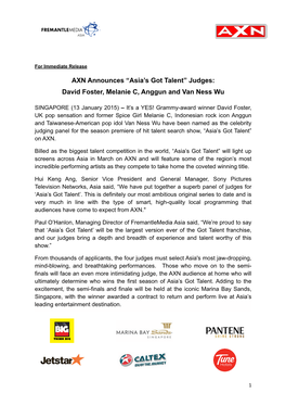 AXN Announces Asias Got Talent Judges