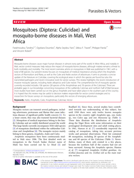 And Mosquito-Borne Diseases in Mali, West Africa Fatalmoudou Tandina1,2, Ogobara Doumbo2, Alpha Seydou Yaro2, Sékou F