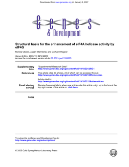 Eif4g Structural Basis for the Enhancement of Eif4a Helicase