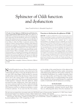 Sphincter of Oddi Function and Dysfunction