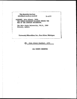 THE FRANCO-BAVARIAN ALLIANCE DURING the WAR of the SPANISH SUCCESSION. the Ohio State University, Ph.D., 1969 History, Modern