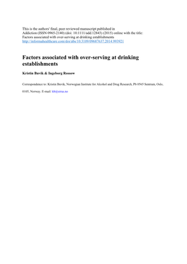 Factors Associated with Over-Serving at Drinking Establishments