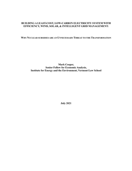 BUILDING a LEAST-COST, LOW-CARBON ELECTRICITY SYSTEM with EFFICIENCY, WIND, SOLAR, & INTELLIGENT GRID MANAGEMENT: Mark Coope