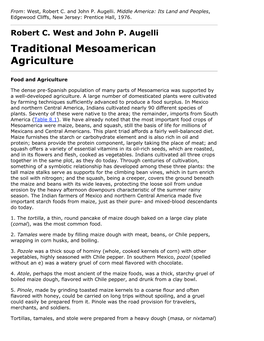 Robert C. West and John P. Augelli Traditional Mesoamerican Agriculture