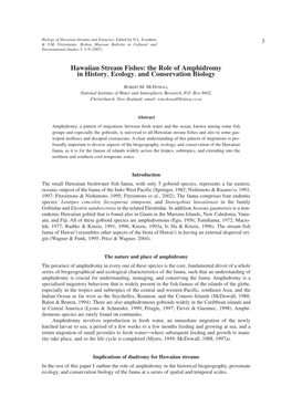 Hawaiian Stream Fishes: the Role of Amphidromy in History, Ecology, and Conservation Biology