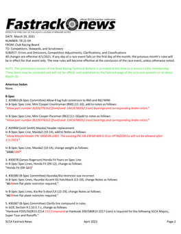 SCCA Fastrack News April 2021 Page 1 DATE