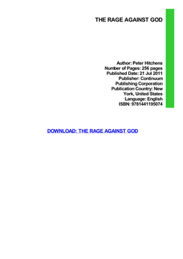 The Rage Against God Download Free