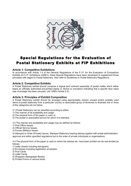 Special Regulations for the Evaluation of Postal Stationery Exhibits at FIP Exhibitions
