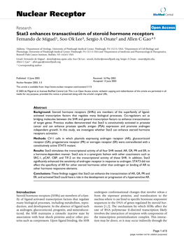 Stat3 Enhances Transactivation of Steroid Hormone Receptors Fernando De Miguel1, Soo Ok Lee3, Sergio a Onate2 and Allen C Gao*3