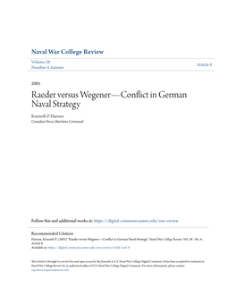 Raeder Versus Wegener—Conflict in German Naval Strategy Kenneth P