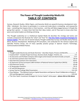 The Power of Thought Leadership Media Kit TABLE of CONTENTS