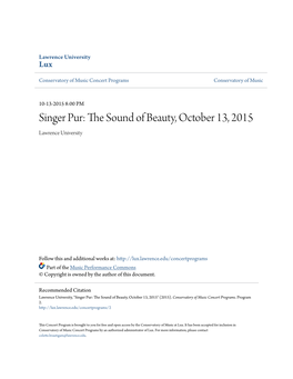 Singer Pur: the Ounds of Beauty, October 13, 2015 Lawrence University