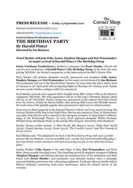 THE BIRTHDAY PARTY by Harold Pinter Directed by Ian Rickson