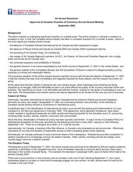 Air Access Resolution Approved at Canadian Chamber of Commerce Annual General Meeting September 2002