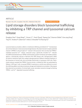 Lipid Storage Disorders Block Lysosomal Trafficking by Inhibiting a TRP Channel and Lysosomal Calcium Release