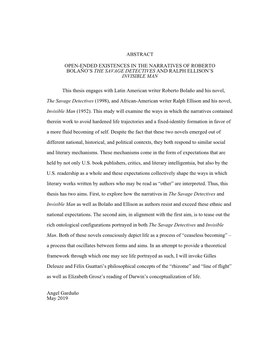 Open-Ended Existences in the Narratives of Roberto Bolaño’S the Savage Detectives and Ralph Ellison’S Invisible Man