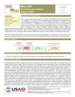 MALAWI NO ALERT Food Security Update WATCH WARNING August 2006 EMERGENCY