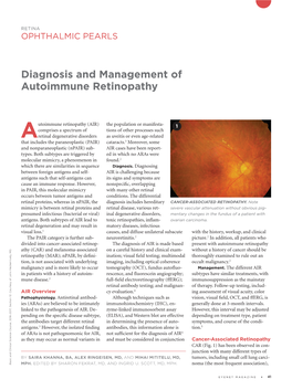 Diagnosis and Management of Autoimmune Retinopathy