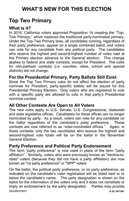 WHAT's NEW for THIS ELECTION Top Two Primary