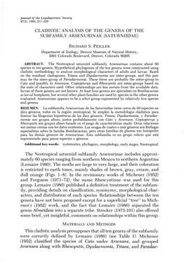 Arsenura Along with Rhescyntis, Dysdaemonia, Titaea, and Paradae- 212 JOURNAL of the LEPIDOPTERISTS' SOCIETY