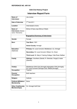 GAA Oral History Project Interview Report Form