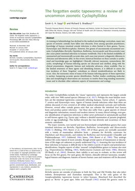 The Forgotten Exotic Tapeworms: a Review of Uncommon Zoonotic Cyclophyllidea Cambridge.Org/Par