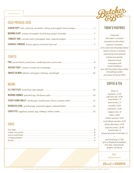 Today's Pastries Coffee & Tea Cold-Pressed Juice Toasts Mains Sides